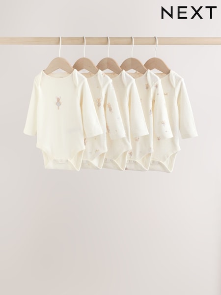 Ecru Fairy Mouse 5 Pack Long Sleeve Baby Bodysuits (F17113) | 94 QAR - 104 QAR