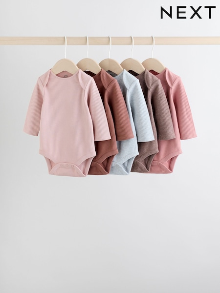 Chocolate Pink - Long Sleeve Baby Bodysuits 5 Pack (F17114) | 21 € - 24 €