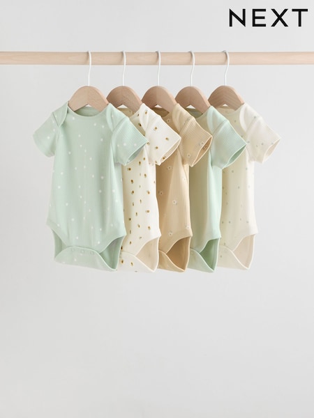 Sage Green Short Sleeve Baby Bodysuits 5 Pack (F17128) | €26 - €29