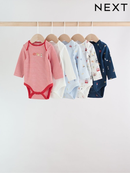Red Baby London Long Sleeve Bodysuits 5 Pack (F17134) | 94 QAR - 104 QAR