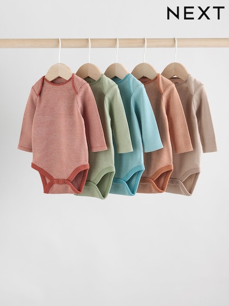 Blue/Brown Baby Long Sleeve Bodysuits 5 Pack (F17140) | ₱2,130 - ₱2,390