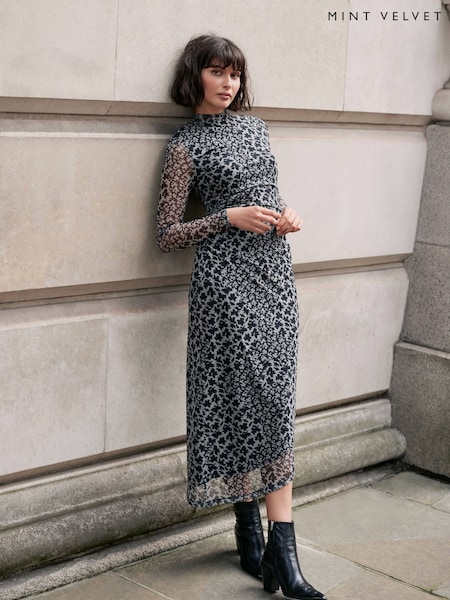 Mint Velvet Floral Print Mesh Midi Dress (F17152) | €79
