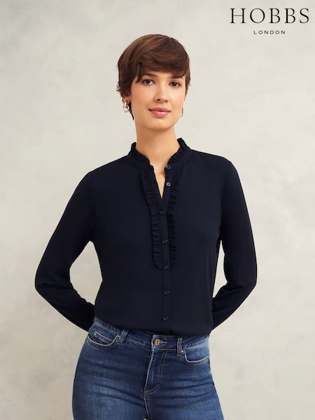 Hobbs Blue Ramona Collared Top (F17212) | €90