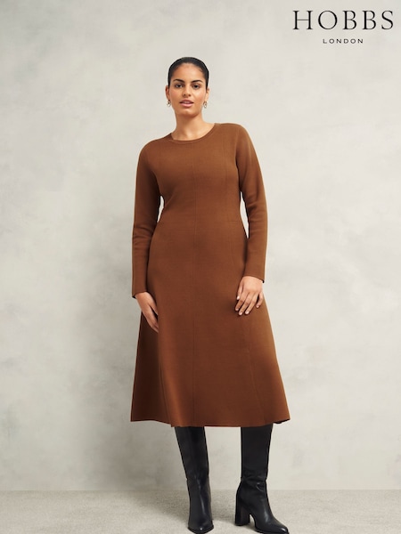 Hobbs Brown Liza Knitted Dress (F17224) | €190