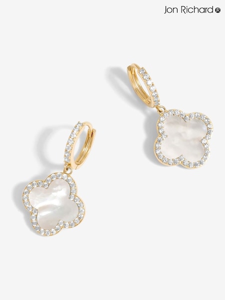 Jon Richard Gold Tone Mother of Pearl Clover Huggie Earrings (F17256) | €25