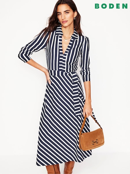 Boden Blue Imogen Collared Jersey Dress (F17263) | $201