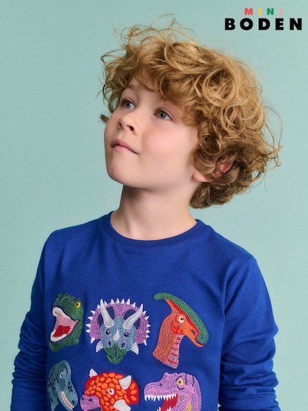 Boden Blue 100% Cotton Fun Superstitch Grid T-shirt (F17268) | 37 QAR - 41 QAR