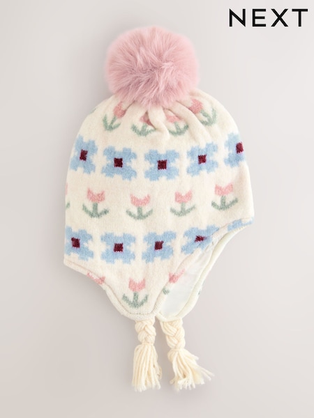 Neutral Stampy Flower Trapper Hat (3mths-13yrs) (F17414) | 45 QAR - 49 QAR