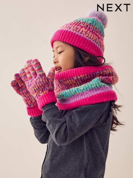 Pink/Blue Beanie Gloves And Snood Set (3-13yrs) (F17421) | 99 QAR - 109 QAR