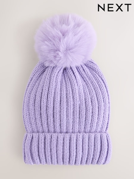 Lilac Purple Rib Pom Beanie (3mths-16yrs) (F17422) | AED30 - AED36