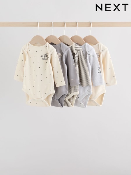 Monochrome Baby Long Sleeve Bodysuits 5 Pack (F17426) | R$ 175 - R$ 195
