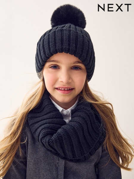 Black Rib Pom Beanie (3mths-16yrs) (F17430) | AED30 - AED36