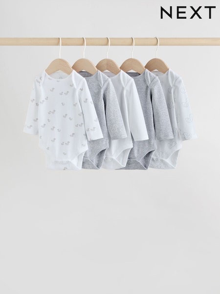 Grey Long Sleeved Baby Bodysuits 5 Pack (F17434) | R$ 145 - R$ 165