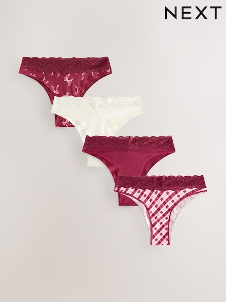 Berry Red Extra High Leg Lace Knickers 4 Pack (F17449) | €24