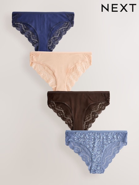 Blue Ditsy Floral Bikini Lace Knickers 4 Pack (F17451) | €24