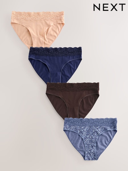 Blue Ditsy Floral High Leg Lace Knickers 4 Pack (F17454) | €18