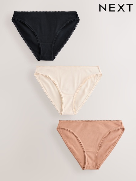 Black/Caramel Nude/Praline Nude High Rise High Leg Cotton Rib Knickers 3 Pack (F17457) | €19.50