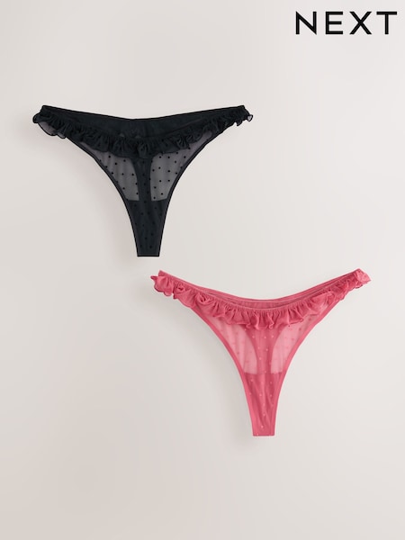 Red / Black Thong Heart Mesh Flocked Knickers 2 Pack (F17470) | €25