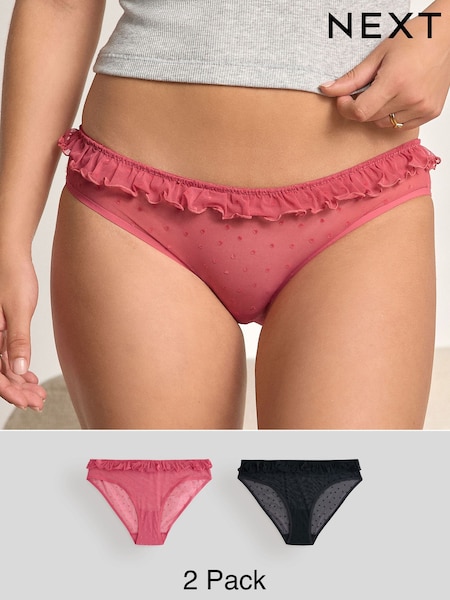 Red / Black Brazilian Heart Mesh Flocked Knickers 2 Pack (F17472) | €21