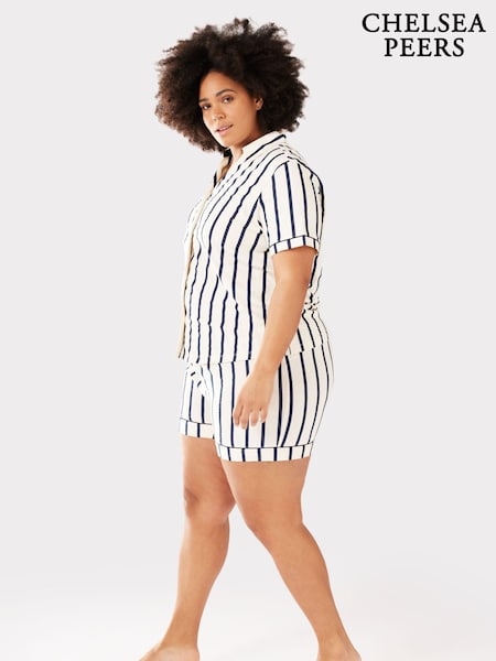 Chelsea Peers Blue 100% Organic Cotton Curve Stripe Short Pyjamas Set (F17536) | R$ 445