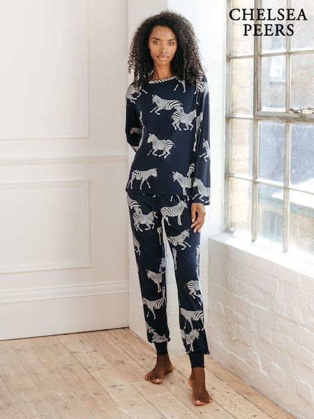 Chelsea Peers Blue Navy Zebra Classic Pyjamas Set (F17537) | ₪191