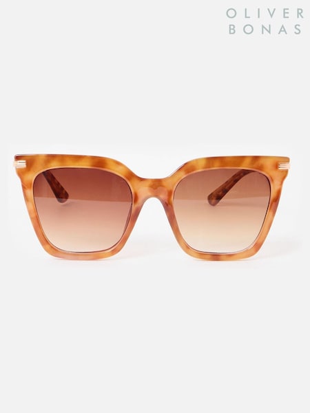 Oliver Bonas Amber Faux Tortoiseshell Square Cat Eye Sunglasses (F17543) | €40