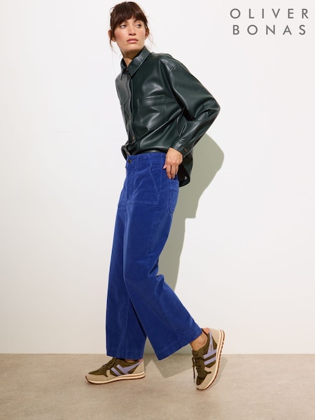 Albastru - Oliver Bonas Corduroy Decupat/Trei sferturi Evazat Pantaloni (F17544) | 338 LEI