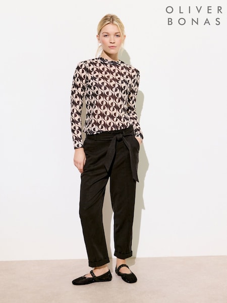 Oliver Bonas Black Paper Bag Waist Tapered Trousers (F17557) | ₪327