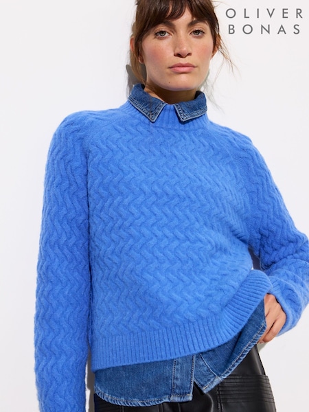 Oliver Bonas Blue Funnel Neck Knitted Jumper (F17562) | ₪277