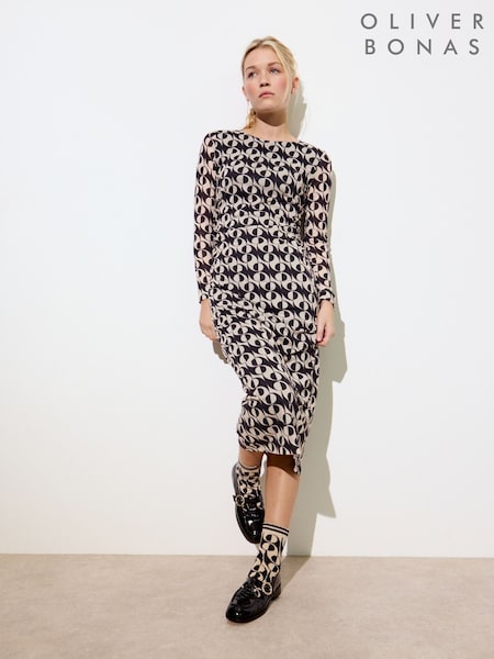 Oliver Bonas Floral Print Ruched Midi Dress (F17568) | 391 LEI