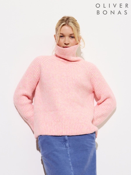Oliver Bonas Pink Fluffy Roll Neck Knitted Jumper (F17571) | AED189