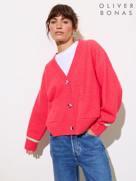 Oliver Bonas Red Coral Pink Knitted Cardigan (F17581) | AED174