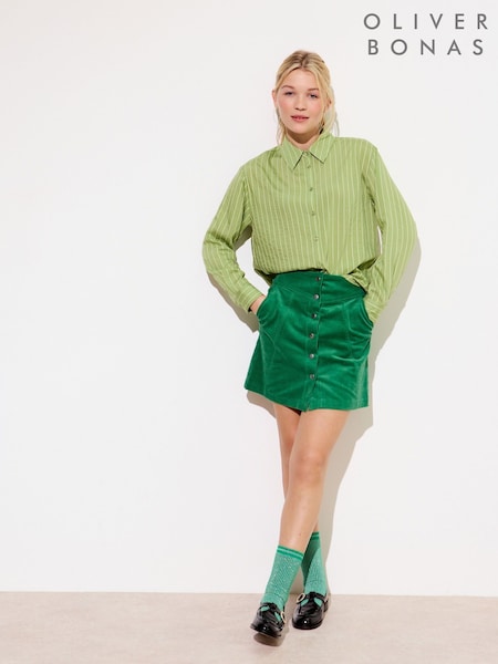 Oliver Bonas Green Corduroy Mini Skirt (F17610) | ₪277