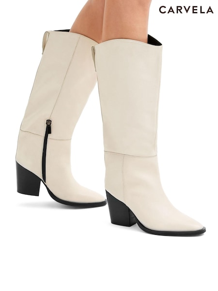 Carvela Cream Reign Boots (F17625) | $348