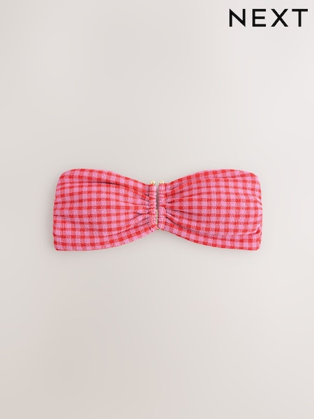 Xadrez rosa/vermelho enrugado - Trim Bandeau Bikini Top (F17637) | R$ 245