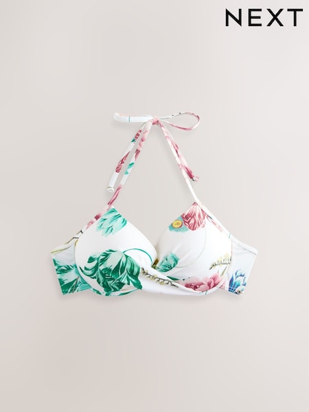 Estampa floral cream alto brilho - Padded Wired Plunge Bikini Top (F17672) | R$ 175
