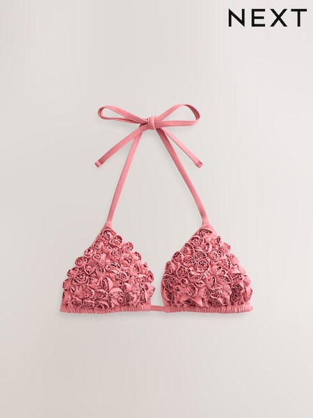 Rose Pink 3D Floral Appliqué Triangle Bikini Top (F17676) | €36