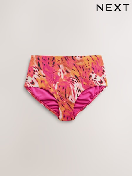 Pink/Orange Metallic Leopard Print High Waist Print Bikini Bottoms (F17688) | AZN 40