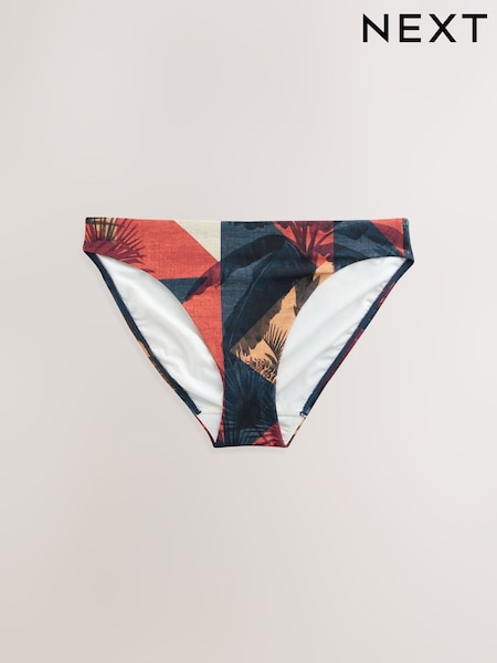 Navy/Rust Red Palm Print High Leg Print Bikini Bottoms (F17696) | €20.50