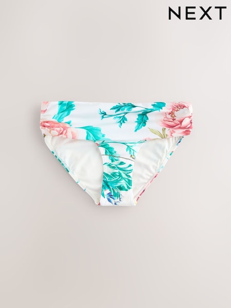 Cream/Pink Floral Print Roll Top Bikini Bottoms (F17697) | €25