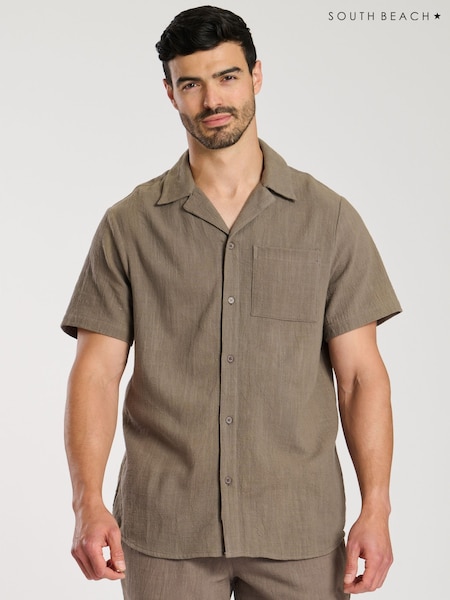 South Beach Grey 100% Cotton Marl Short Sleeve Shirt (F17709) | R$ 315