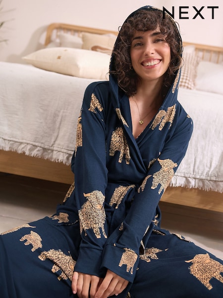 Navy Hamish The Highland Cow Cosy Lightweight Dressing Gown (F17782) | €38