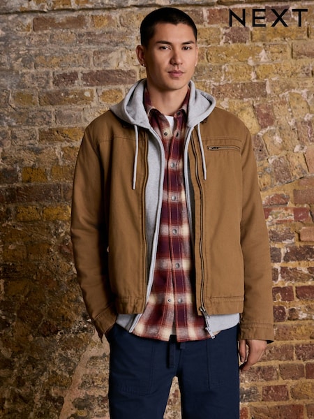 Tan Brown Canvas Borg Lined Jacket (F17815) | €99