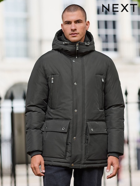 Black Textured Jacquard Parka Jacket (F17828) | €108