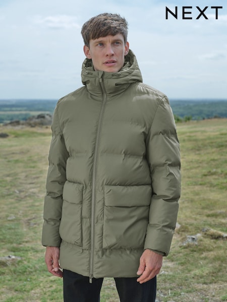 Khaki Green ThermoGen Shower Resistant Rubbersied Puffer Coat (F17844) | €108