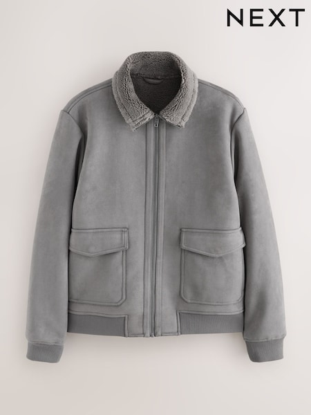 Charcoal Grey Faux Suede Borg Lined Jacket (F17884) | €90