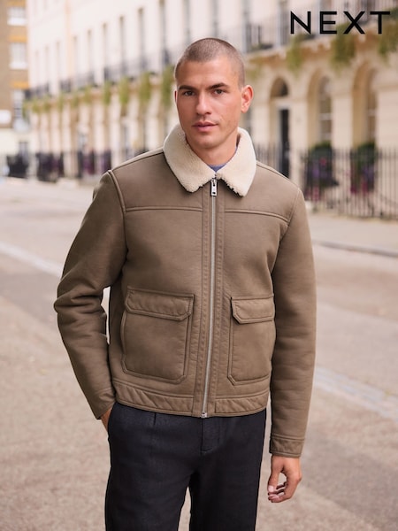 Brown Borg Lined Faux Leather Collared Jacket (F17890) | 421 QAR