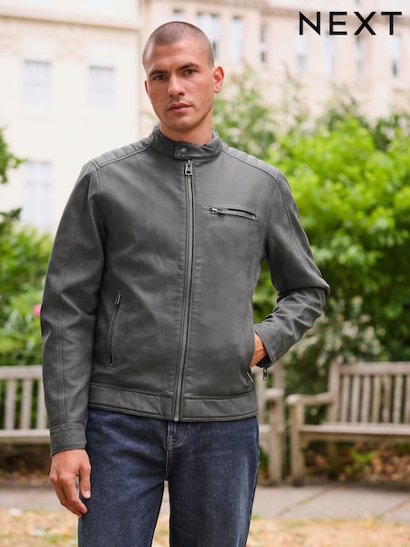 Cinza - Faux Leather Biker Jacket (F17891) | R$ 720