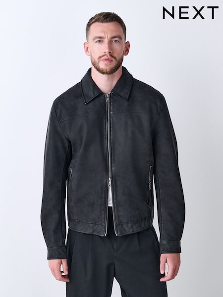 Black Faux Leather Collared Jacket (F17895) | €93
