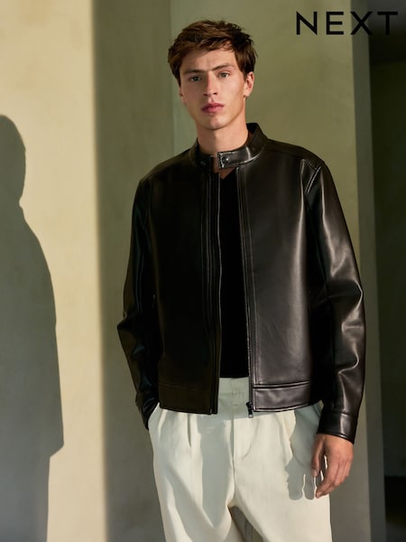 Dark Brown Faux Leather Racer Jacket (F17900) | AED328